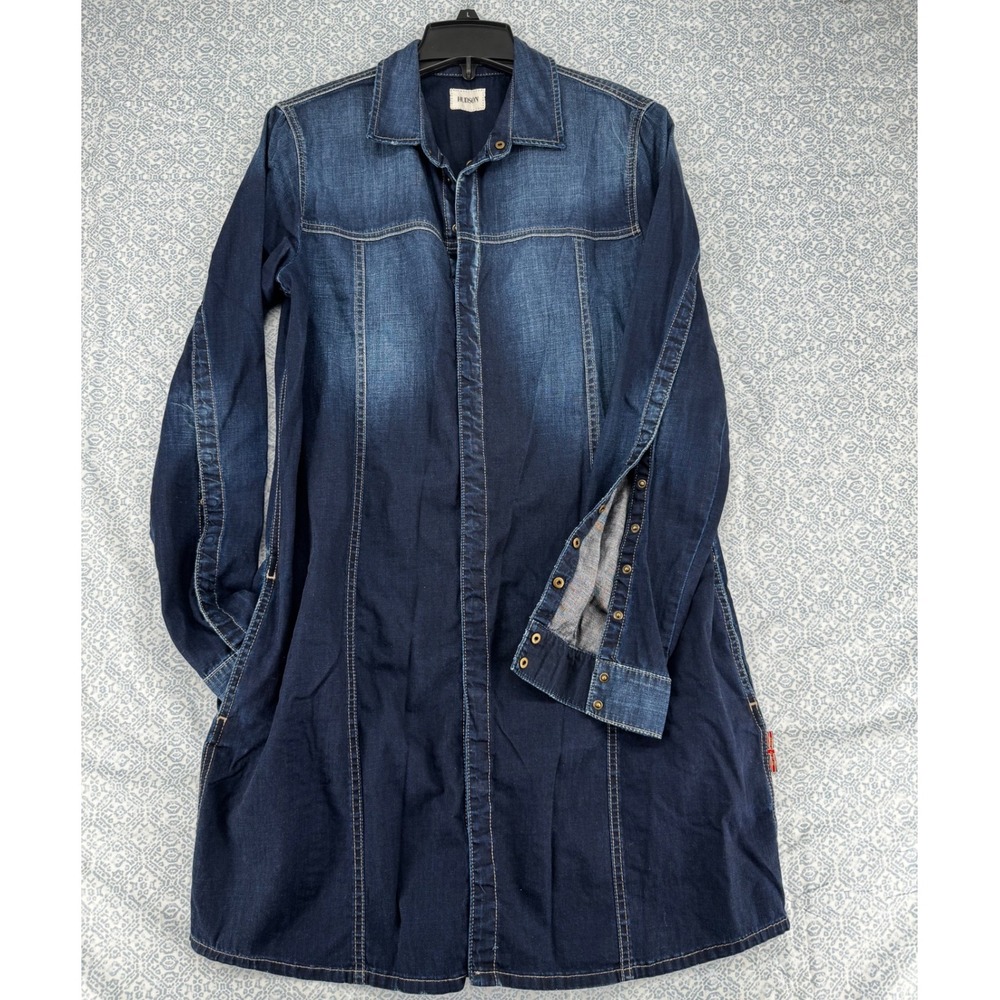 Hudson Tricia Utility Shirtdress Dark BKLY Denim Long Sleeve Mini Dress L